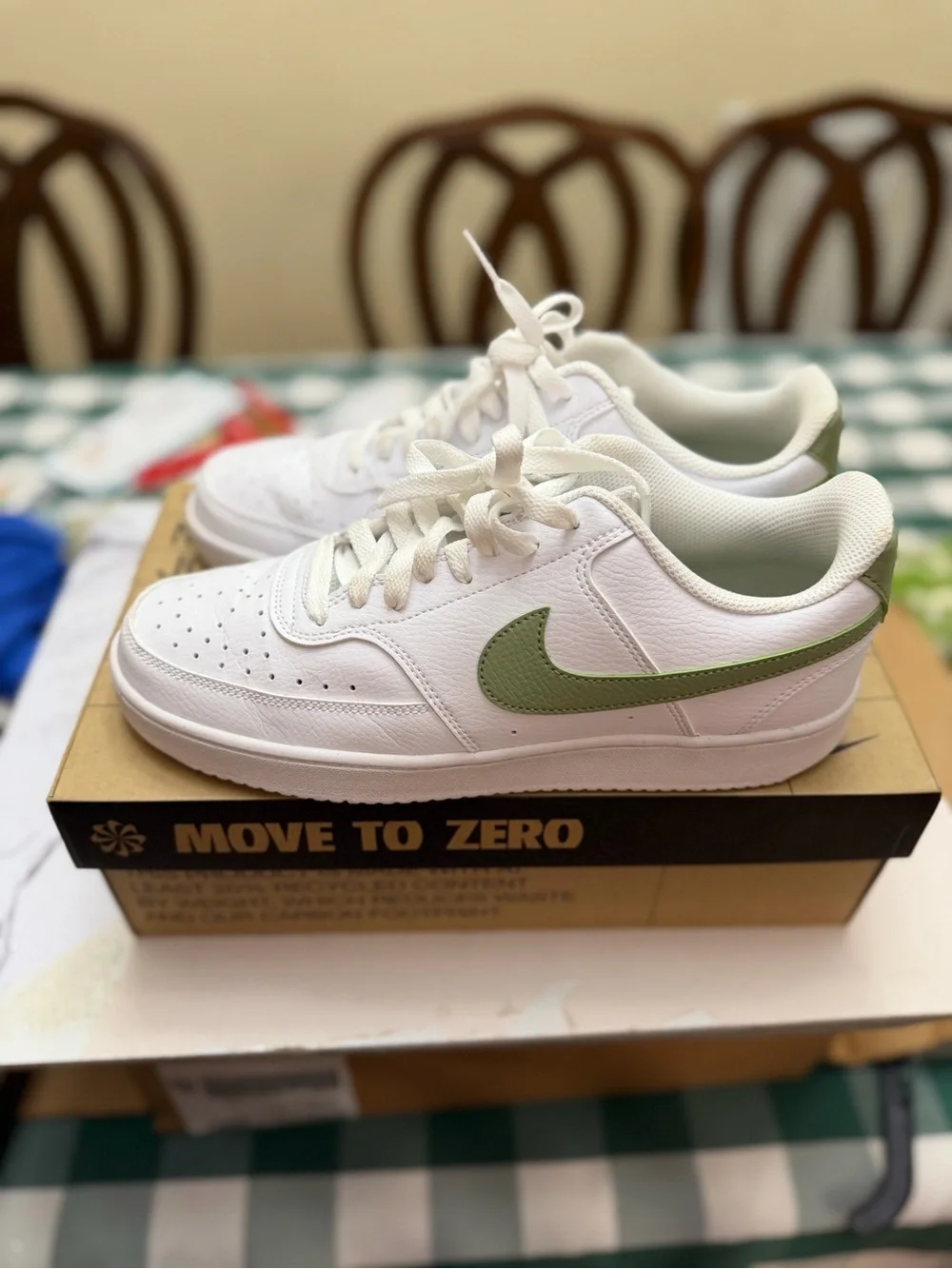Nike White Low-Top Sneakers with Sage Green Swoosh